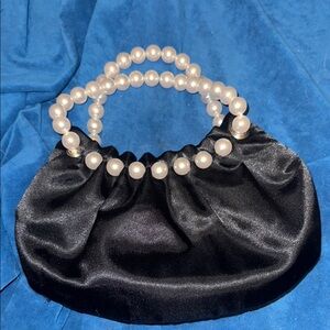 Elegant Black Satin Bag with Pearl Handle